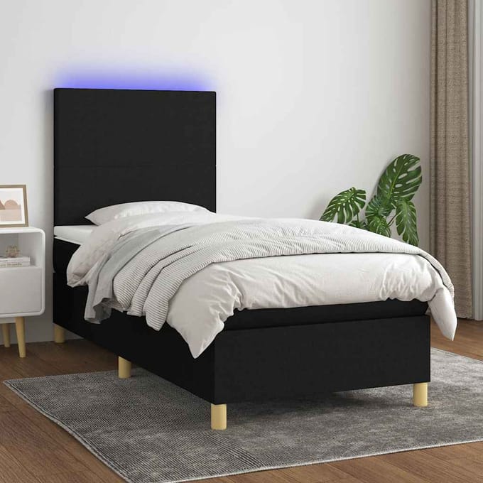 vidaXL - Boxspring - met - matras - en - LED - stof - zwart - 80x200 - cm