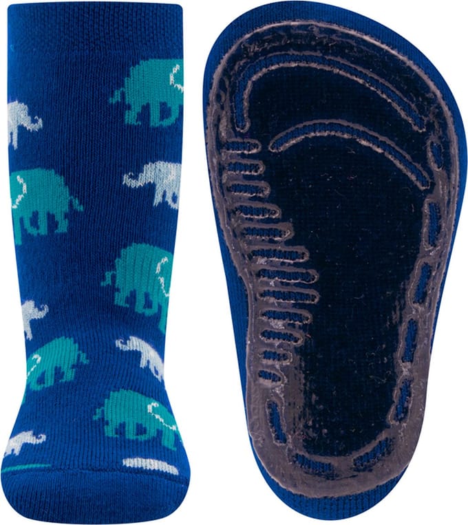 Ewers Antislipsok Helderblauw met Olifanten - Siliconenzool-19/20