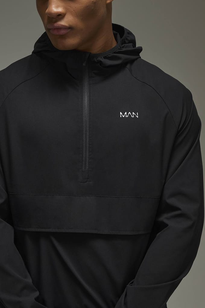 Man Active 1/4 Zip Windbreaker Jacket | Black | Size Medium