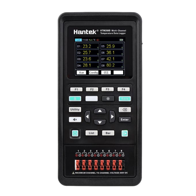 Hantek HTM208B 8-kanaals temperatuurdatalogger, oplaadbaar, draagbaar, temperatuurregistratie EU Plug