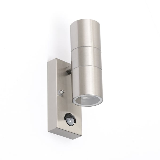 QAZQA duo - Moderne Buitenlamp met Bewegingsmelder | Bewegingssensor | sensor Up Down voor buiten - 2 lichts - D 110 mm - Staal - Buitenverlichting