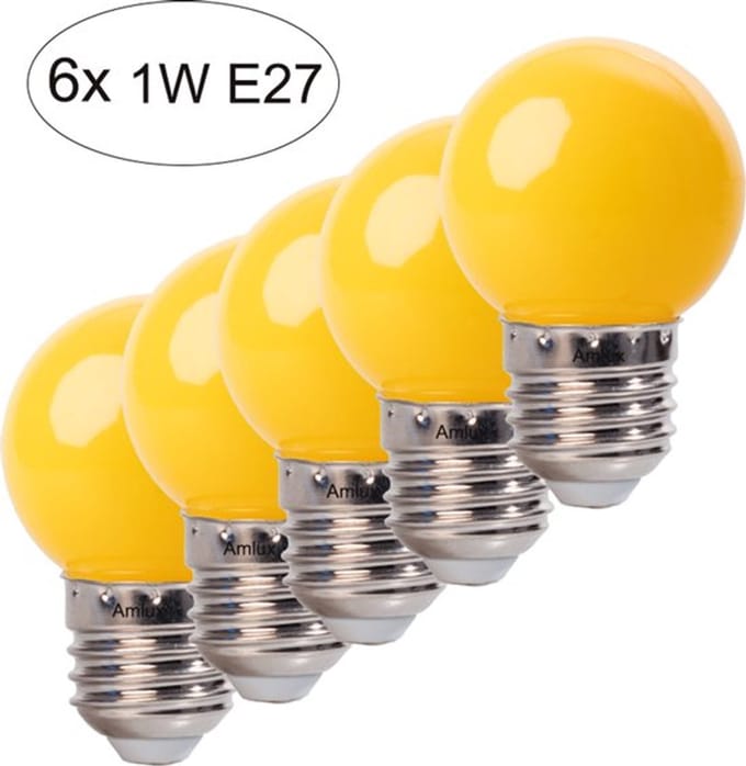 Set 6 stuks gele led lampen - 1W - E27