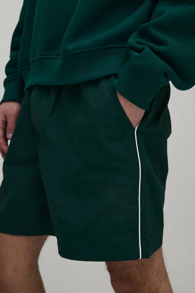 Baggy Short Length Piping Nylon Short | Forest | Size Medium