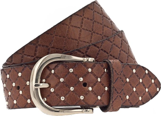 b.belt Riem Lina Gold Leder-Nietengürtel W80 Cognac Bruine