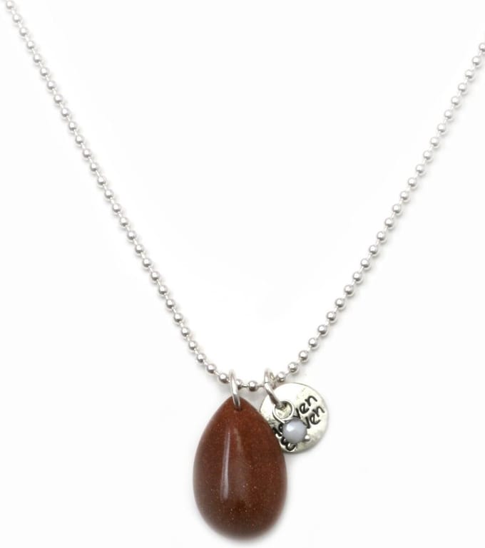 Heaven Eleven ketting rvs ballchain met een drop goudbruin natuursteen