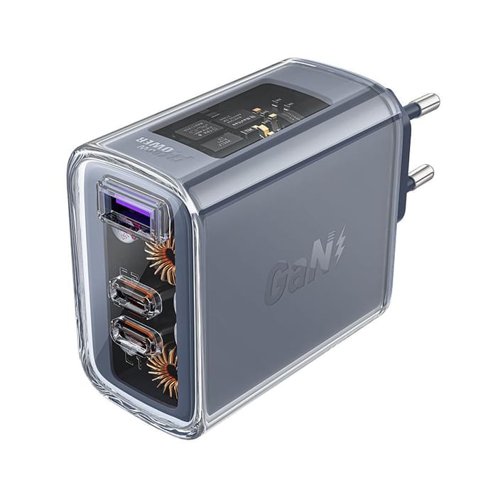 Acefast A45 mains charger 2x USB-C 1xUSB-A 65W PD (grey)