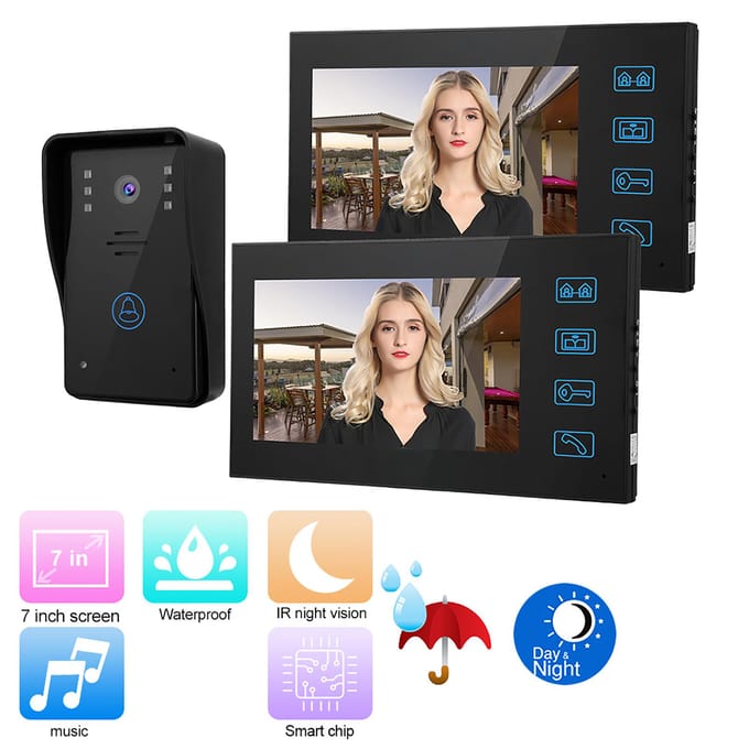 7-inch video-intercom, 2 monitoren, touchscreen-deurtelefoon, nachtzicht, toegangsdeurbelsysteem EU