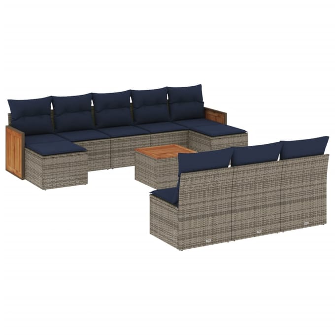 vidaXL - 11-delige - tuinbankset - met - kussens, - grijs - polyrotan