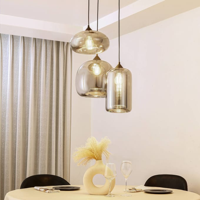 Lindby - hanglamp - 3lichts - IJzer, glas - H: 30 cm - E27 - zwart, rookgrijs