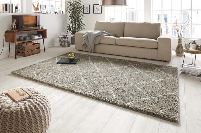 Hoogpolig vloerkleed geruit Allure - grijs/crème 120x170