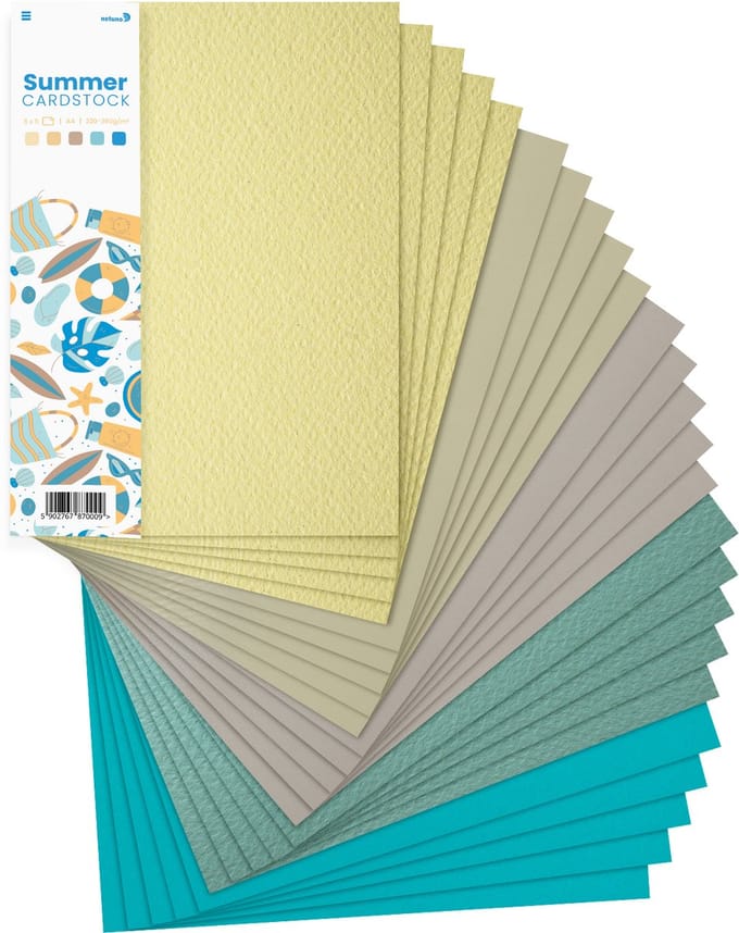 Netuno - set Bristol-karton in zomerkleuren - 5x5 - A4 - 21 x 29,7 cm - 25 vellen