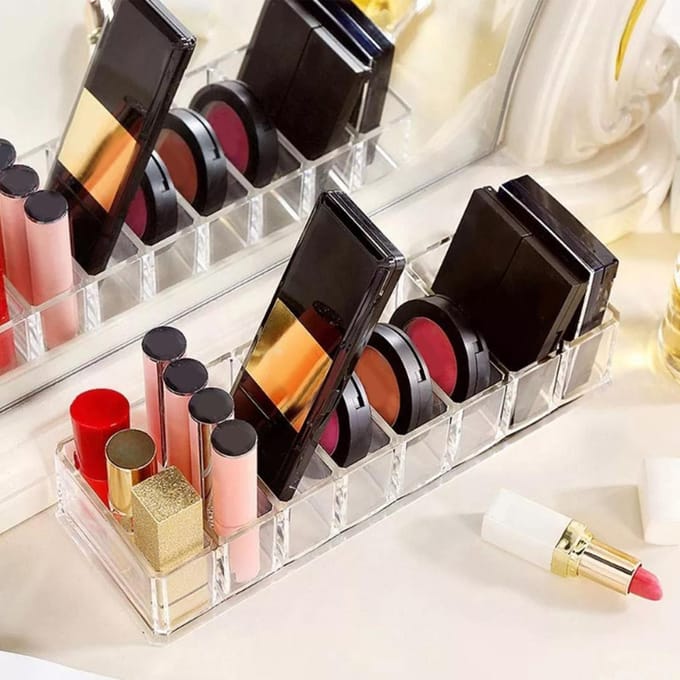 Transparante acryl make-upstandaard met 8 vakken, oogschaduwpaletorganizer en cosmetische displayhouder white