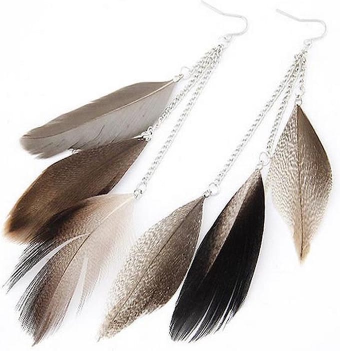 Veren oorbellen Summer Feather Grey
