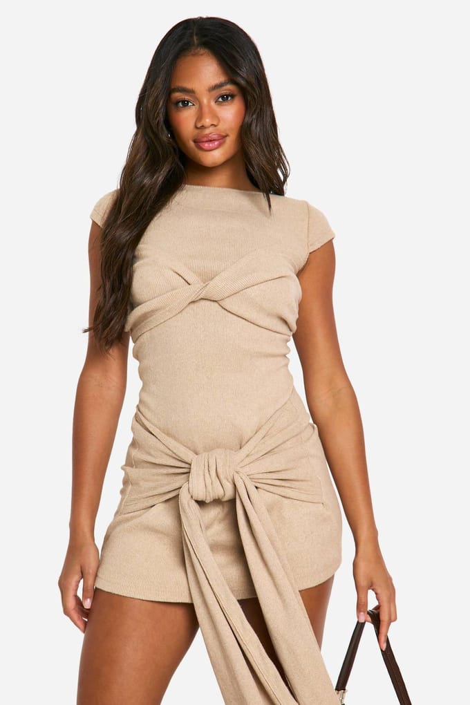 boohoo Dames Brushed Rib Mini Jurk | Steen | Maat: 42