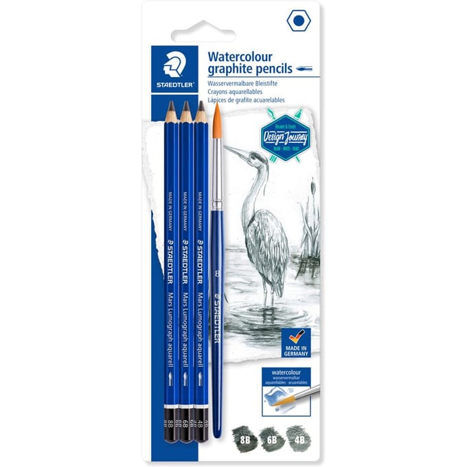 STAEDTLER Design Journey Lumograph Aquarell - 3 potloden met penseel