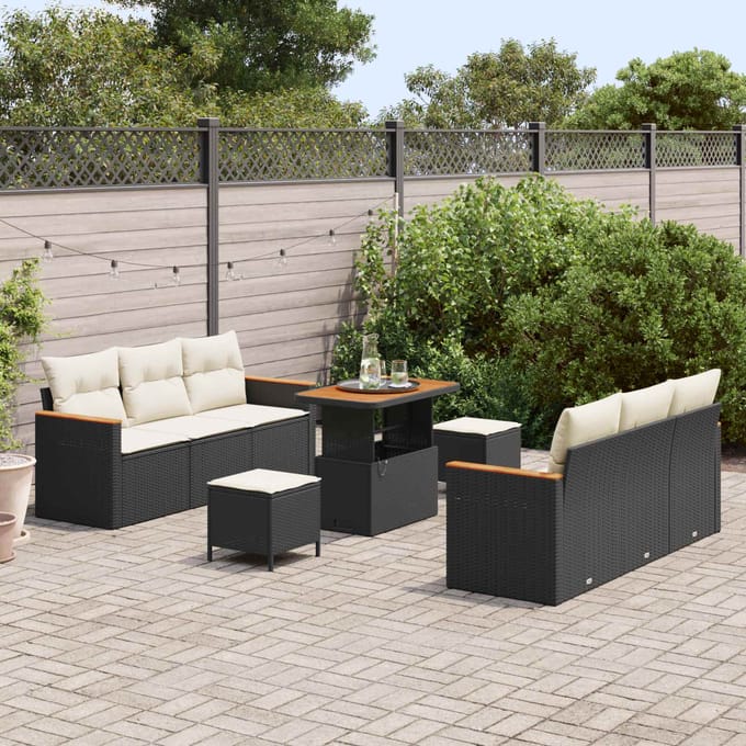 vidaXL - Tuinbank - Set - 9 - pcs - Zwart - poly - rattan