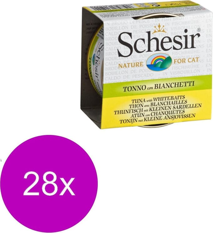Schesir Kat Bouillon 70 g - Kattenvoer - 28 x Tonijn&Ansjovis Blik