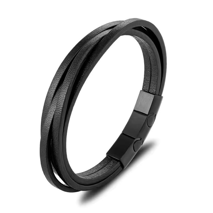 Juwelier Zwartevalk - Zwarte leren multi armband - 177674