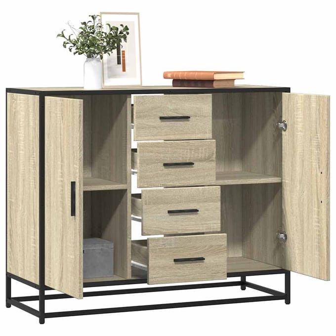 vidaXL - Dressoir - 92x35x76 - cm - bewerkt - hout - sonoma - eikenkleurig