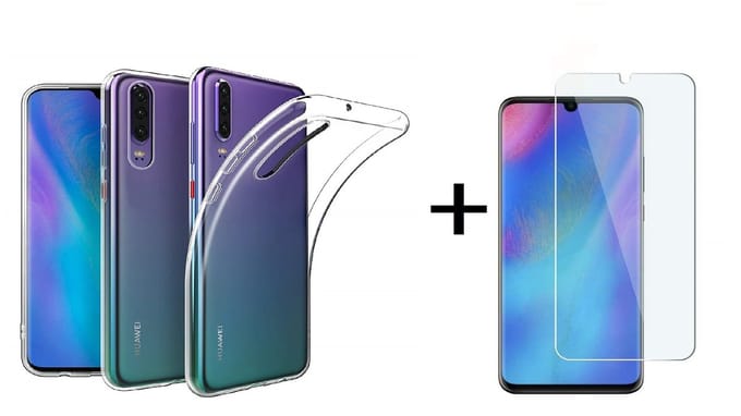 Hoesje Geschikt voor Huawei P30 Transparant Hoesje Flexible TPU & Scratch Resistent Silicone Case + Glazen Screenprotector
