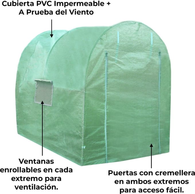 Tunnelkas - groen - 2x2,5x2 m - 150gsm pe overkapping met ramen