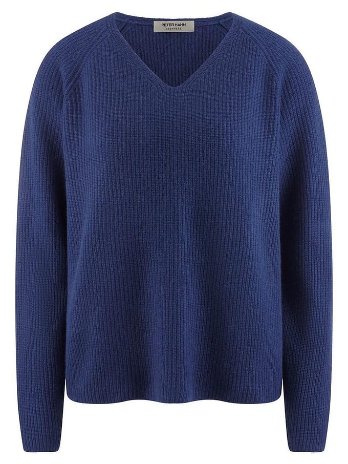 Trui V-hals 100% kasjmier Van Peter Hahn blauw