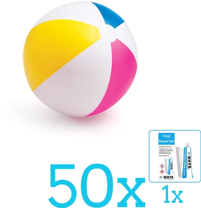 Intex Opblaasbare Strandbal Glossy - Medium - 61 cm - 59030NP - Diameter 61 cm - Volumebundel - Strandbal - 50-delig