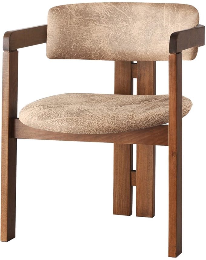 Asir - Stoel - Walnoot, Beige - 100% HOUT - 58 x 76 x 49 cm