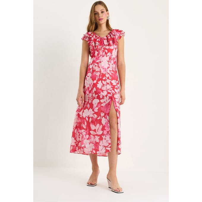 Midi-jurk met ruchesdetails