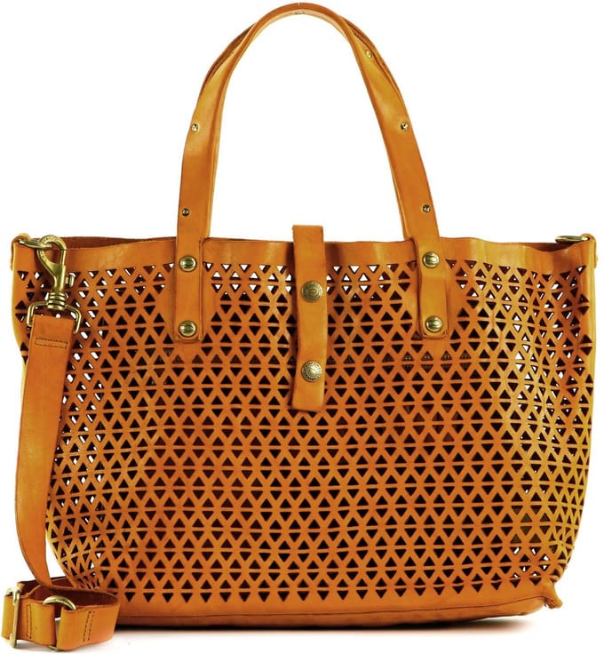 CAMPOMAGGI Leren Shopper Schoudertas Shopping Bag Giallo Mosterdgeel