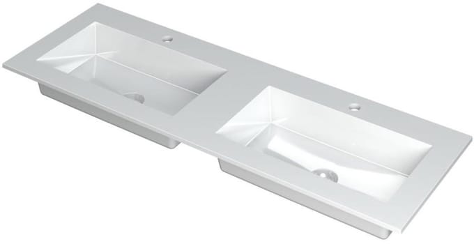 INK Kraft Wastafel Dubbele Bak met 2 Kraangaten - 1400x450x10 mm - Glans Wit