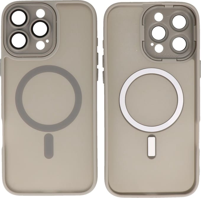 MagSafe Hoesje Geschikt voor iPhone 15 Pro Max - Mat-Transparent met Camera Beschermer Case - Grijs