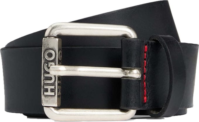 HUGO Leren Riem Grimm Sz35 Leather Belt W95 Black Zwart