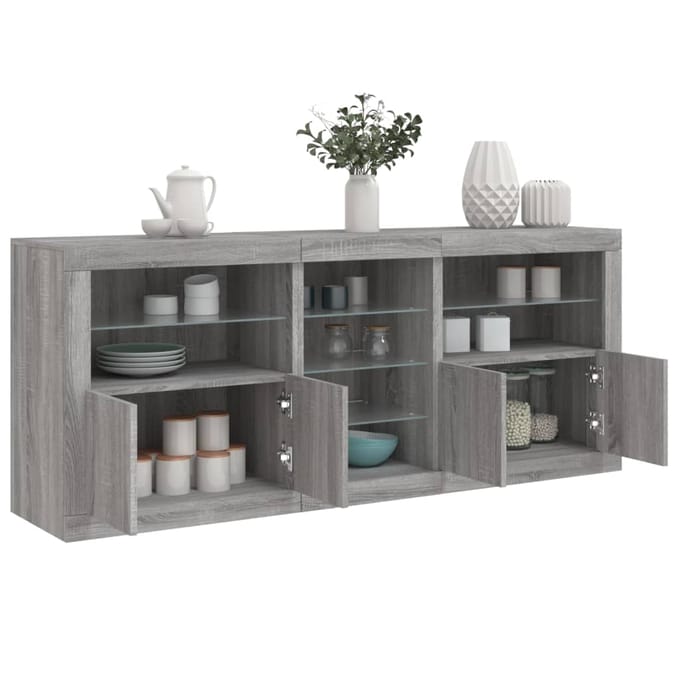 vidaXL - Dressoir - met - LED-verlichting - 162x37x67 - cm - grijs - sonoma