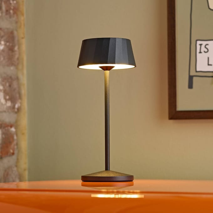Sigor LED tafellamp op accu Facetta, set van 3, zwart, 22 cm, IP44