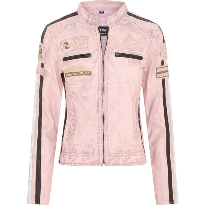 Dames Biker Racing Badges Roze Leren Jas-Eastleigh