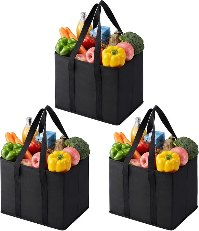 Omgoods - 3-Pack Herbruikbare Boodschappentassen met Stevige Bodem