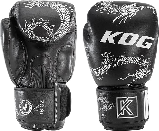 Knockout Gear Bokshandschoenen Van Echt Rundleer Zwart/Wit - 12 oz