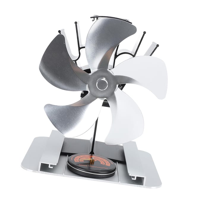 Warmteaangedreven Kachelventilator 5 Bladen Aluminiumlegering Verticale Warmteaangedreven Open haardventilator met zilver