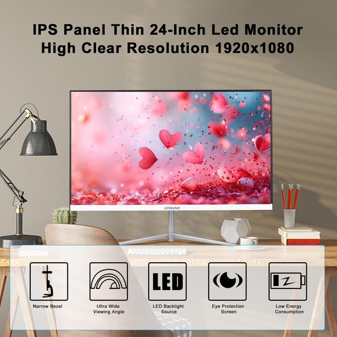 Desktopmonitor 24 inch hoog Helder 16:9 IPS-paneel 250cdm2 ultradunne LED-monitor compatibel met HDMI EU Plug wit