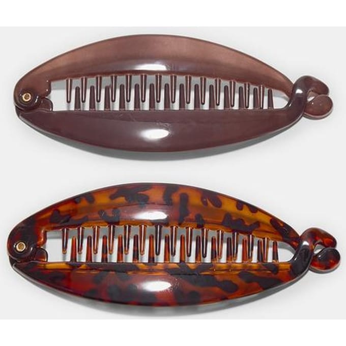 Stradivarius Set van 2 bananenclips  Bruin OS
