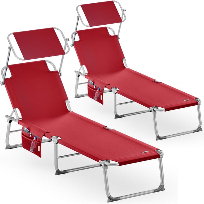 Ligbed Ibiza 2 stuks Rood Alu Zonnescherm
