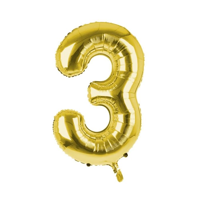 Cijfer Ballon '3'  Goud (100CM)