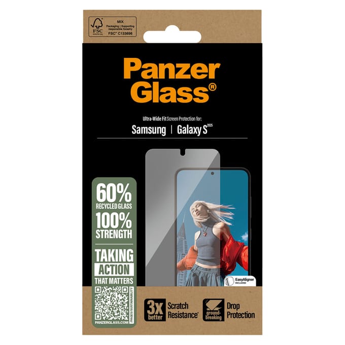 PanzerGlass Screenprotector geschikt voor Samsung Galaxy S25 Glazen | PanzerGlass Ultra-Wide Fit Screenprotector - Case Friendly