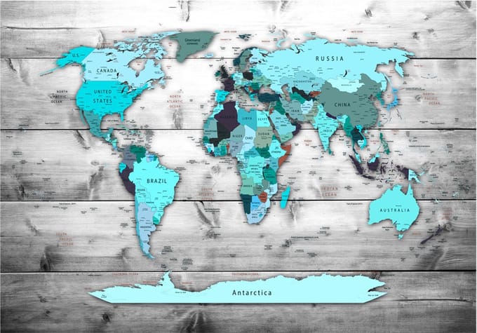 Fotobehang - World Map: Blue Continents.