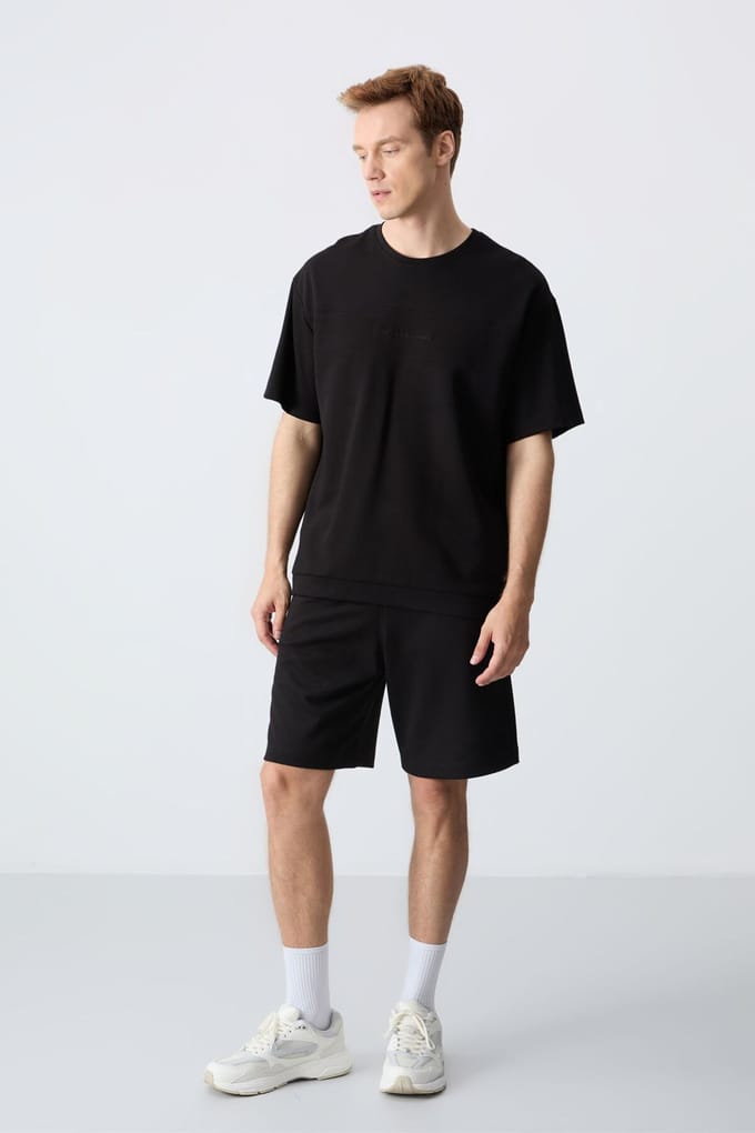 Heren Oversized Katoenmix T-Shirt en Shorts Set