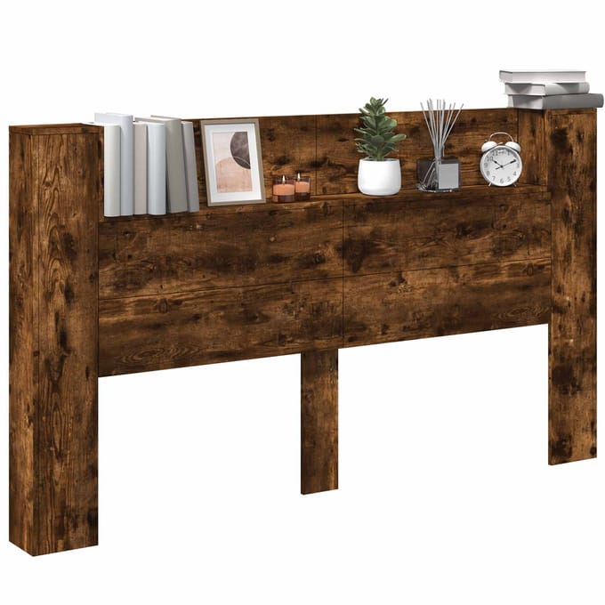 vidaXL - Opslag - hoofdeinde - met - LED - Gerookt - eiken - Bewerkt - hout