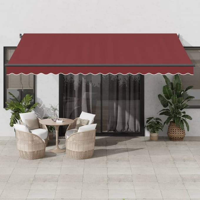 vidaXL - Luifel - handmatig - uittrekbaar - met - LED's - 450x350 - cm - bordeauxrood