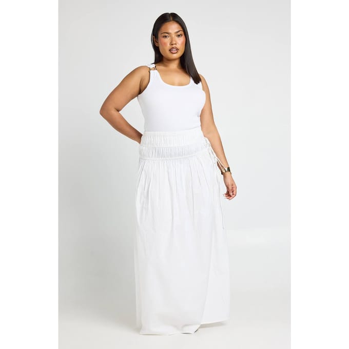 boohoo Dames Plus Geplooid Maxi Rok | Wit | Maat: 48