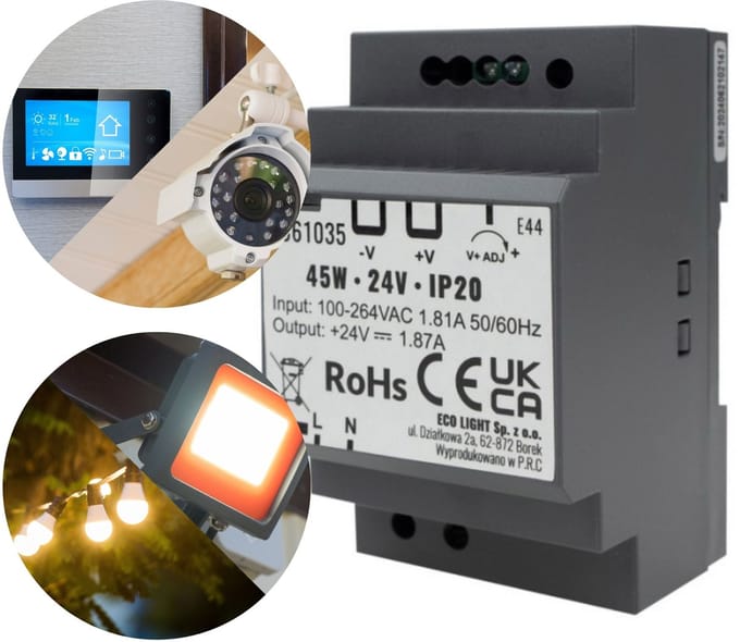 Voeding LED gemonteerd op rail DIN 45W 24V 1.87A 90,5x52x58,5 mm